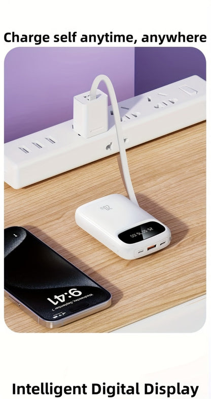 Power Bank 10000mAh with Three Built-In Cables, 5W/15W/22.5W Options, Digital Display and Lanyard