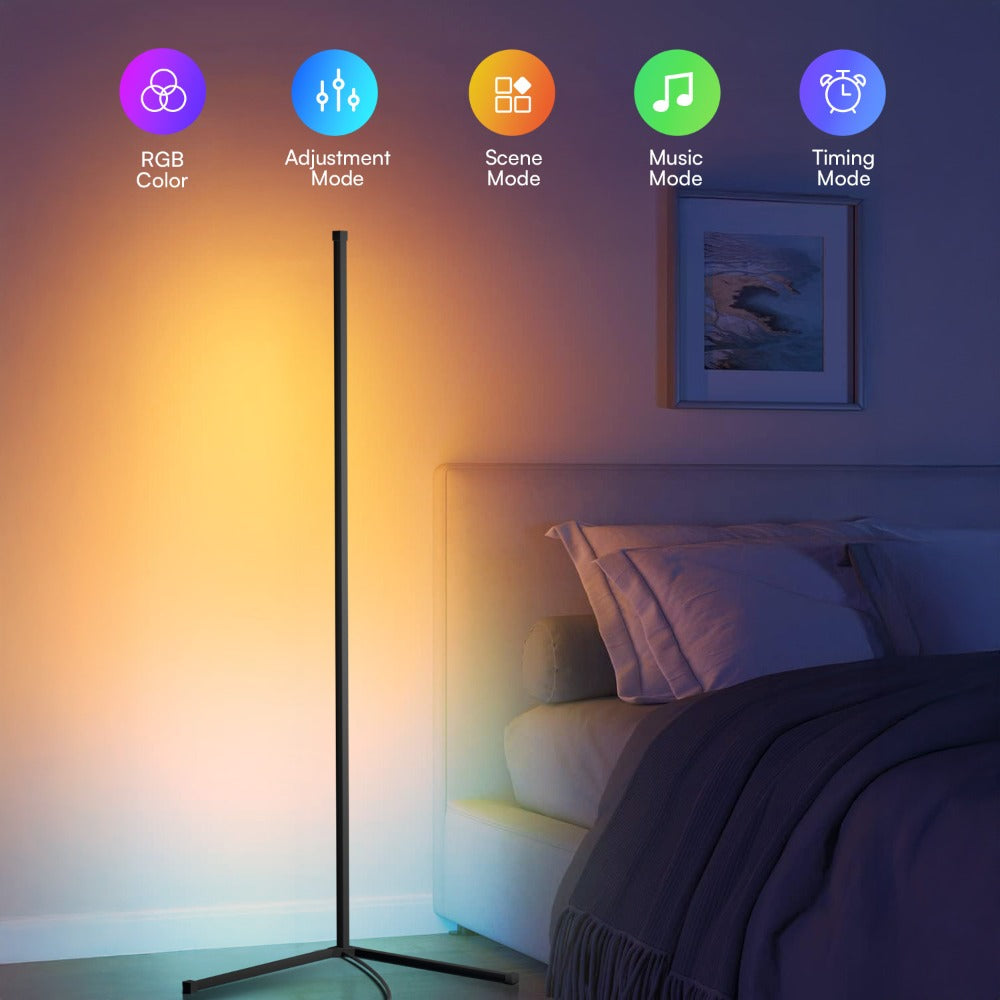 56-Inch RGB Corner Floor Lamp in One- or Two-Piece Options with Remote, App and Button Controls
