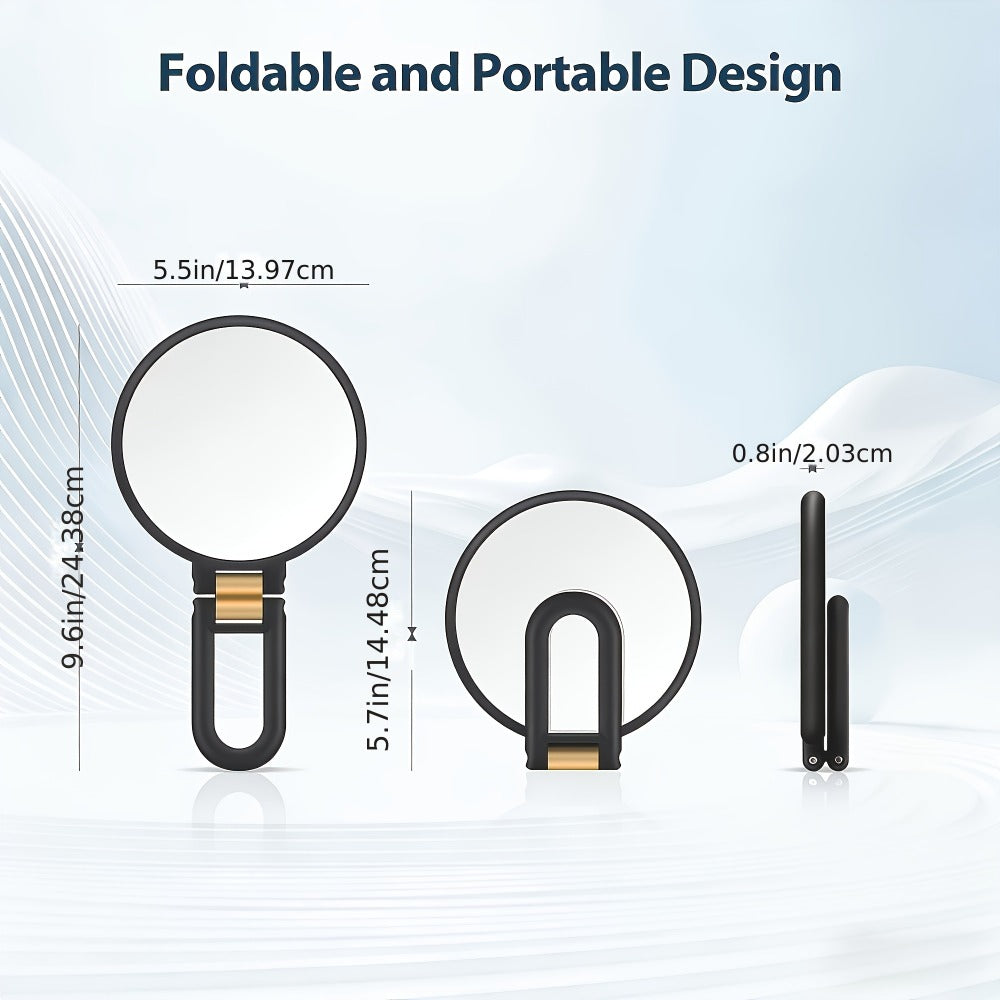 Black Handheld Magnifying Mirror with 360-Degree Adjustable Handle and Compact Travel Format, 80X Checkout Label