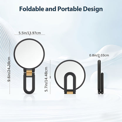 Black Handheld Magnifying Mirror with 360-Degree Adjustable Handle and Compact Travel Format, 80X Checkout Label