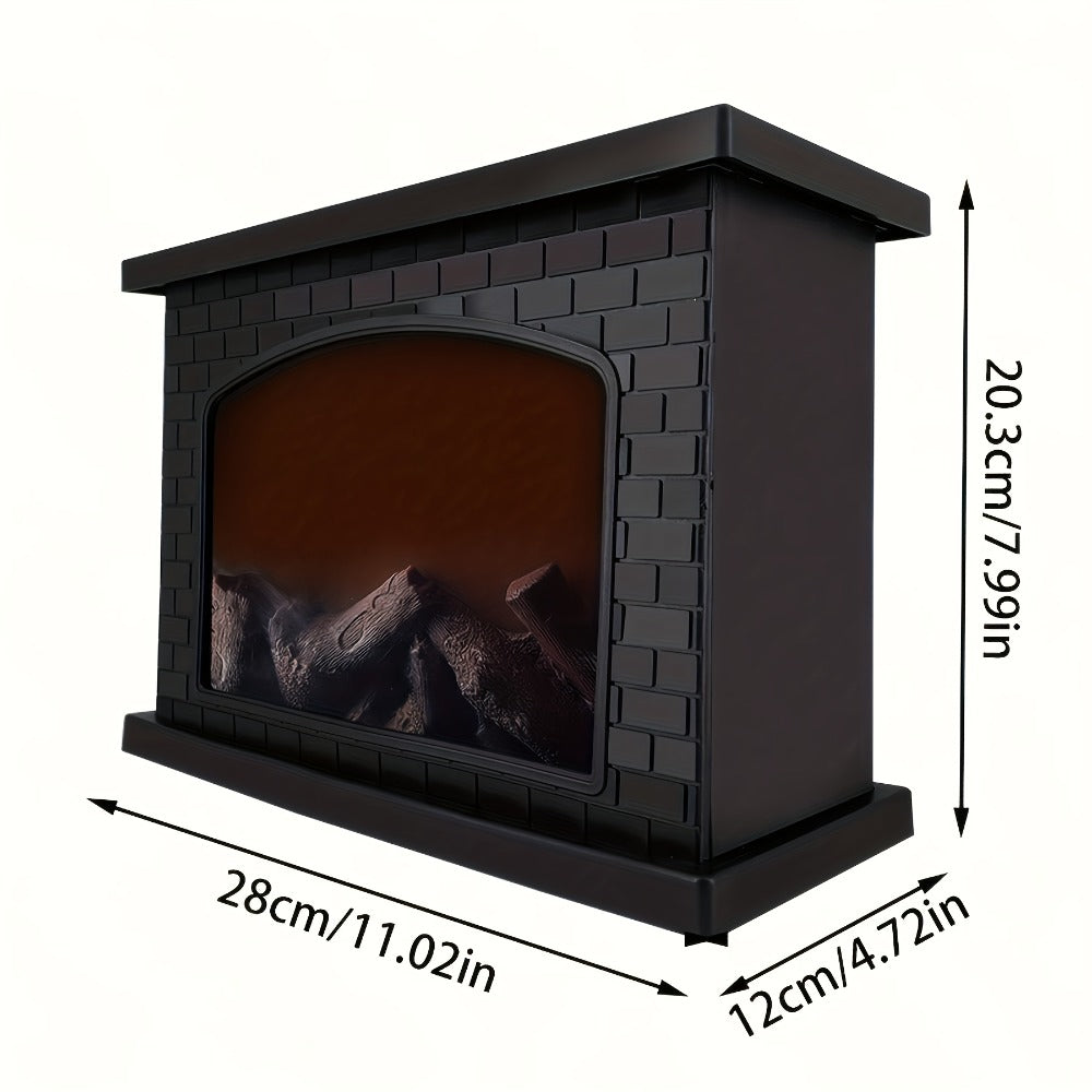 Simulated Charcoal Flame Fireplace Light, Battery & USB Powered Vintage Indoor Mood Light for Christmas Halloween Patio Decoration, Square Tabletop Fireplace Ornament