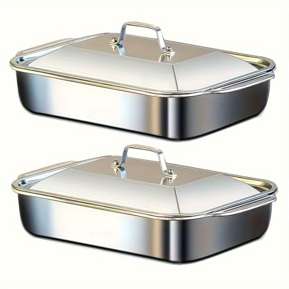 Stainless Steel Baking Tray Sets with Lids and Handles in Three Large or Six-Piece Checkout Options