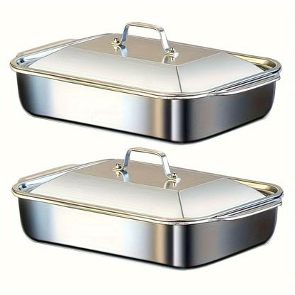 Stainless Steel Baking Tray Sets with Lids and Handles in Three Large or Six-Piece Checkout Options