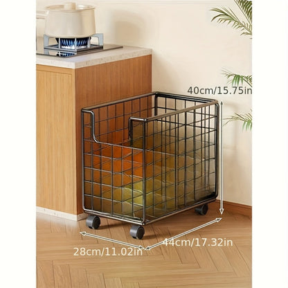 Rolling Metal Storage Basket with Wheels – Multifunctional Wire Organizer Cart for Laundry Room, Bathroom, Kitchen & Closet, Open Shelf Bin, No Lid, Home Organization Storage Basket