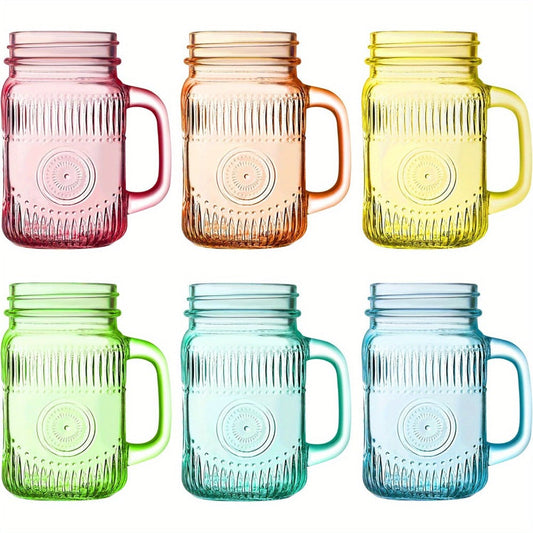 Mason Jars with Handle 6-Pack 16oz Colored Vintage Drinking Jars for Party BBQ Picnic Dishwasher Safe Vibrant Multicolor