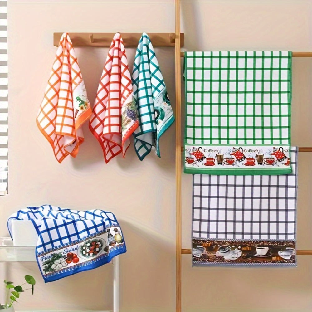 Six-Piece Printed Kitchen Towel Set, Approximately 60 x 40cm Each in Combination A or B Designs