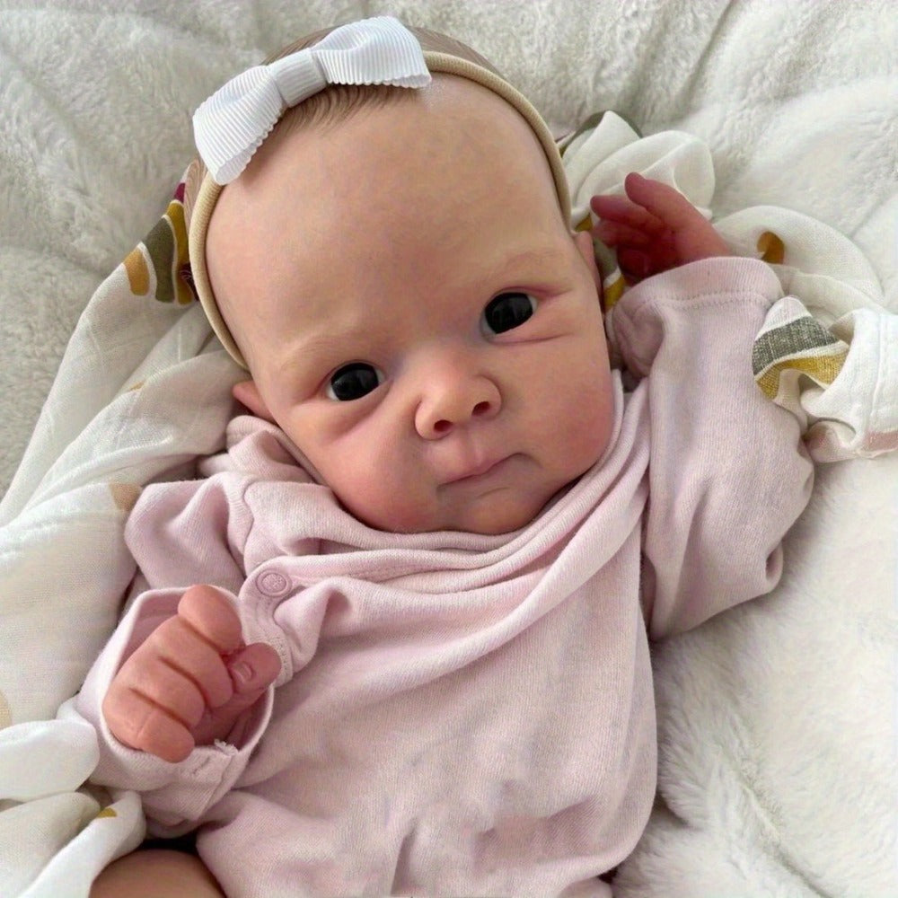 Reborn Baby Doll 18-Inch Full Vinyl Body with Painted Hair, Open Eyes, Pink Outfit, Pacifier and Accessory Card