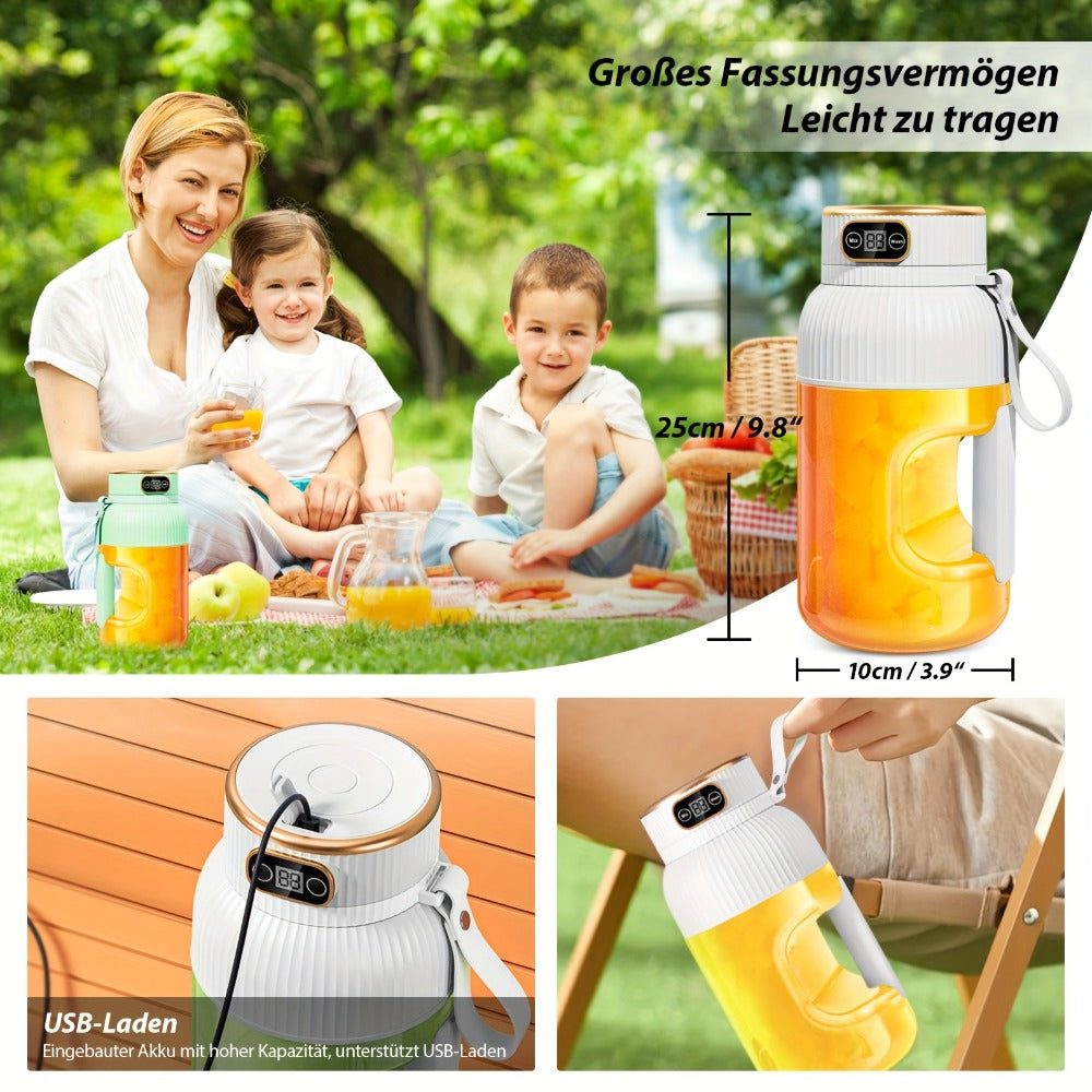 Portable Blender Cup with Top Digital Display, Integrated Side Grip, Travel Cover and Green or White Options
