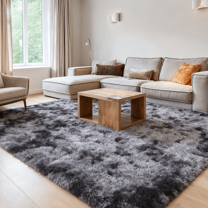 Plush Shag Area Rug in Solid or Tie-Dye Colors with Four Rectangular Size Options for Living Spaces
