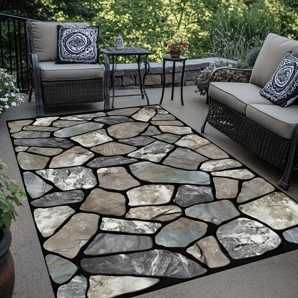 Area Rug Stone Texture Print with Four Machine-Washable Sizes for Living Room, Terrace or Camping