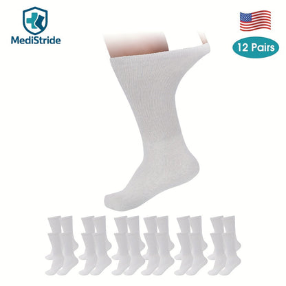 12-Pair Crew-Length Diabetic Sock Set in Six Colors with 9-11, 10-13 and 13-15 Size Options