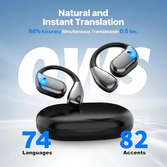Bone Conduction AI Translation Earphones 156 Languages 3-in-1 Real-Time Wireless Headphones for Travel Business Learning Black Beige Dark Blue Green