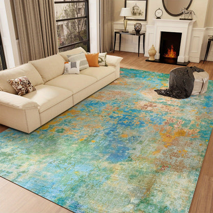 Tie-Dye Area Rug Retro Vintage Style Machine Washable Soft Floor Mat - Durable Indoor Outdoor Rug for Living Room Bedroom Kitchen, Colorful Boho Tie Dye Pattern Cozy Home Decor 5x7 8x10 9x12ft