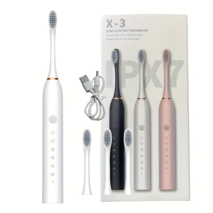 Sonic Electric Toothbrush with 6 Modes & Smart Timer – USB Rechargeable, Soft Bristles for Sensitive Gums, Whitening Oral Care for Men & Women, Black White Pink