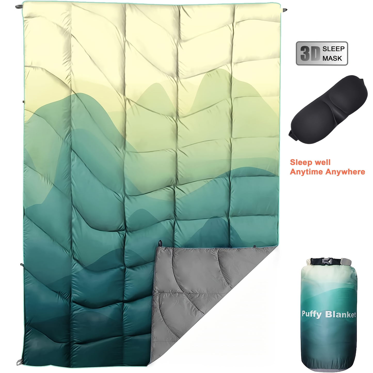 Quilted Camping Blanket in Nine Printed or Solid Designs, Each with Displayed 55 x 79-Inch Size and Roll Bag