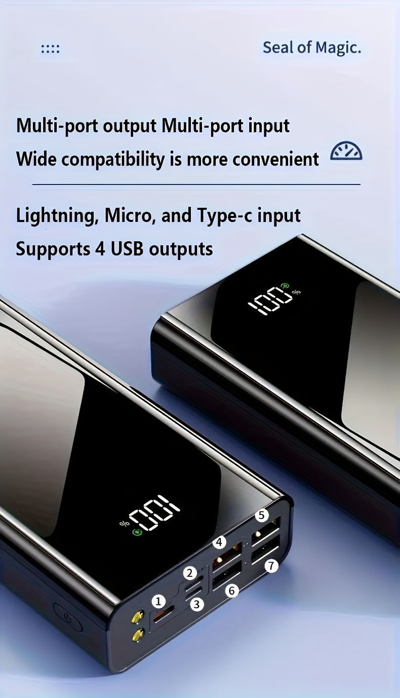 Power Bank 100000mAh 22.5W Super Fast Charging Two-Way USB-C Digital Display Large Capacity Portable Charger for Travel Camping Outdoor Emergency Backup