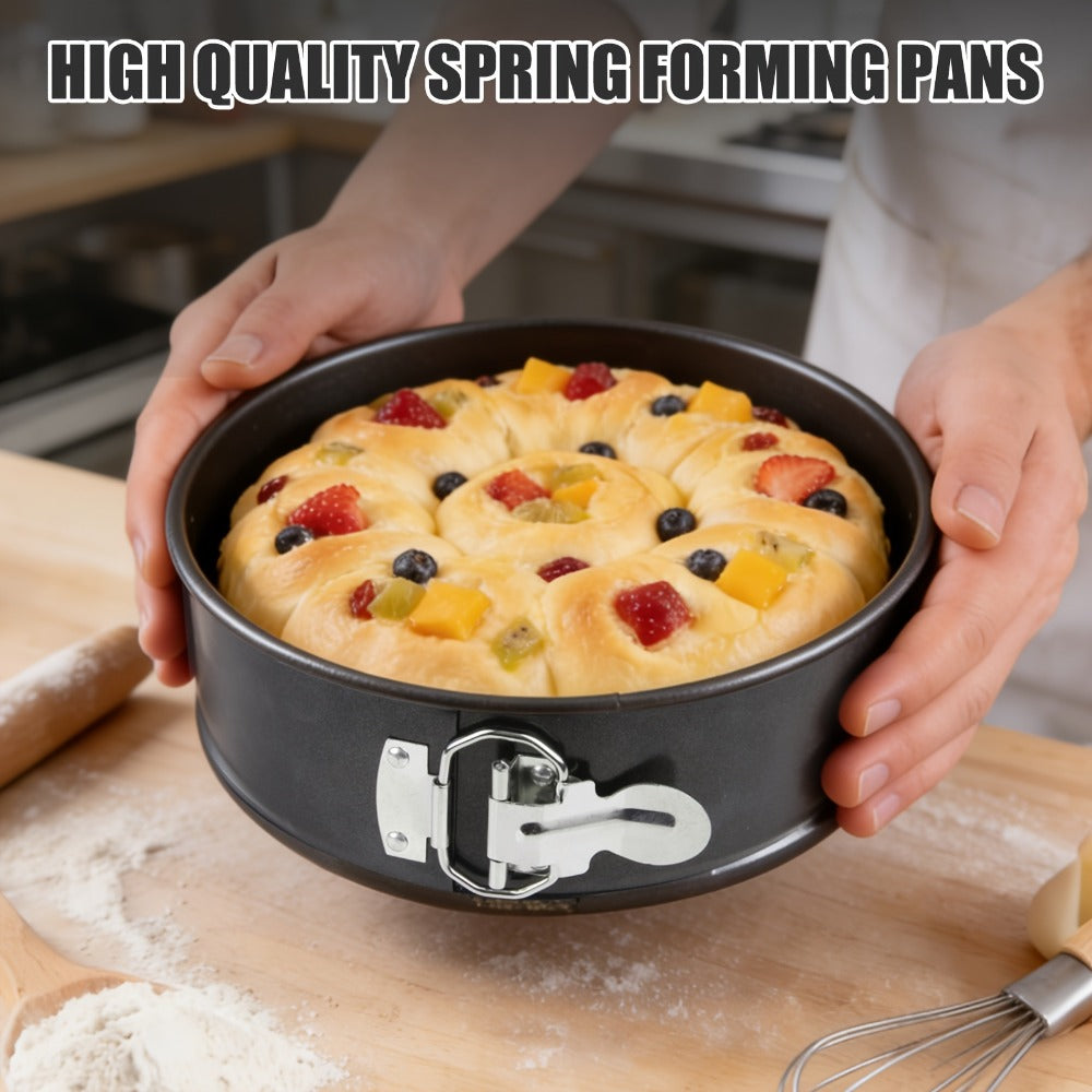 Springform Cake Pan Set, Nonstick Carbon Steel Cheesecake Pan with Removable Bottom & Locking Latch, Round Springform Pan for Cheesecake Pizza Quiche Mousse, 4-Inch Set or 4"/7"/9" 3-Piece Set