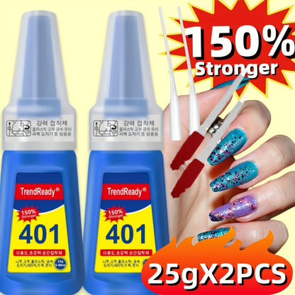 Nail Glue Set, TrendReady 401 25g Bottles in 1+1, 3+1, 5+1 or 7+1 Pack Options with Pointed Nozzles