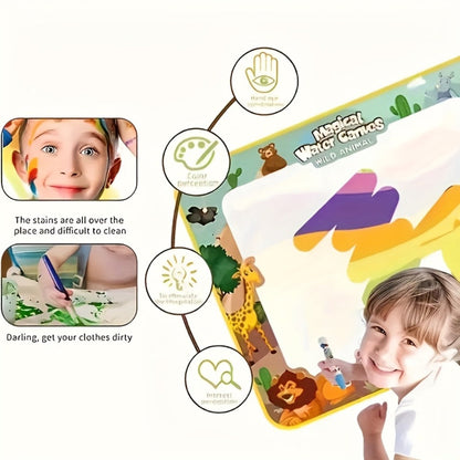 Water Canvas Drawing Mat for Kids Reusable Mess-Free – Magical Paint with Water Art Toy 80x60cm Ocean Animal Designs Screen-Free Creative Gift for Boys Girls Toddlers Ages 3+ Gift Box Option
