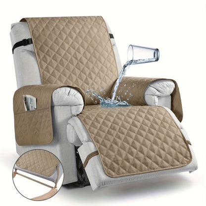 Chair Cover Quilted Recliner Throw with Side Pocket and Adjustable Strap in Seven Available Colors