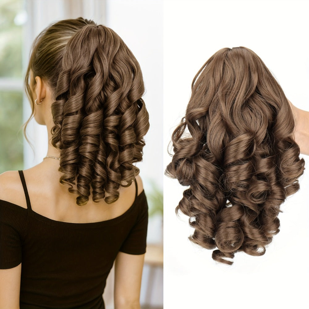 Hair Extensions Curly-Wave 14-Inch Synthetic Ponytail with Claw Clip and Four Color Style Options