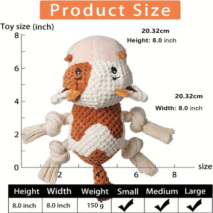 Dog Toy Cow Plush with Squeaker, Crinkle Paper, Woven Legs and Washable Construction for Multiple Dog Sizes
