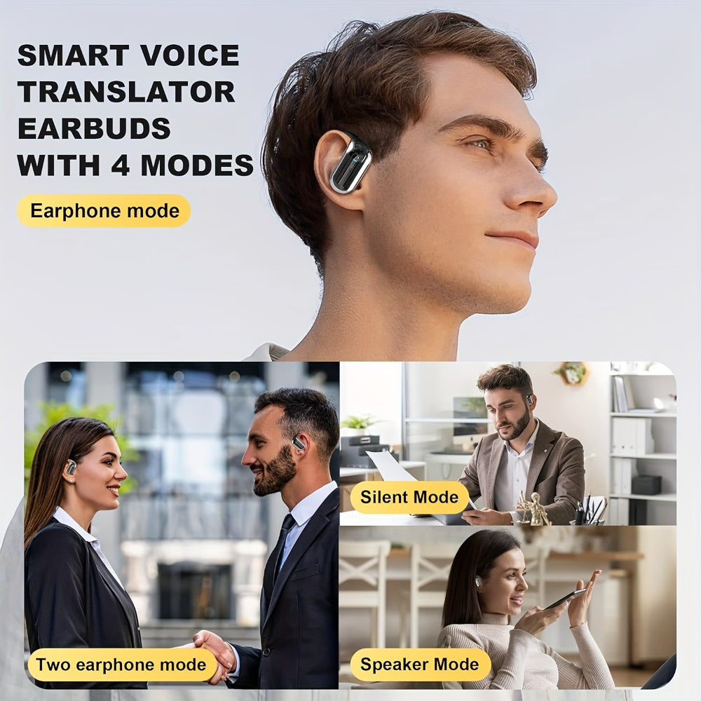 AI Translation Earbuds 144 Languages Real-Time Bluetooth 6.1 TWS Meeting Notes Noise Cancelling Crystal Mic Touch Control Type-C Charging All Smartphones Business Travel