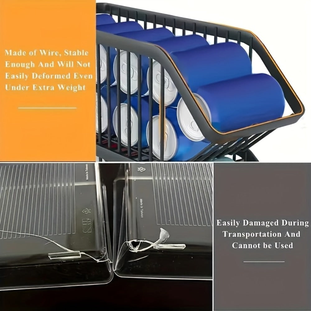 Soda Can Rack Kitchen Organizer 6-Piece Black Iron Stackable Set for Refrigerator, Pantry or Cabinet