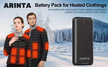 Power Bank 10000mAh 5V/2A for Heated Clothing with USB-C Input/Output in Black or White Battery Pack