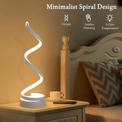 Dimmable Spiral Table Lamp with Touch Control & USB-C Charging Port, 3-Way Brightness Bedside Nightstand Lamp, Modern Minimalist LED Desk Lamp for Bedroom Living Room, Black & White