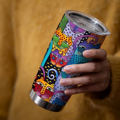 Cat Tumbler 20oz Abstract Cat Graphic Stainless Steel Insulated Cup with Lid & Straw Travel Coffee Mug Hot Cold Drinks Gift for Cat Lovers Birthday Mother's Day