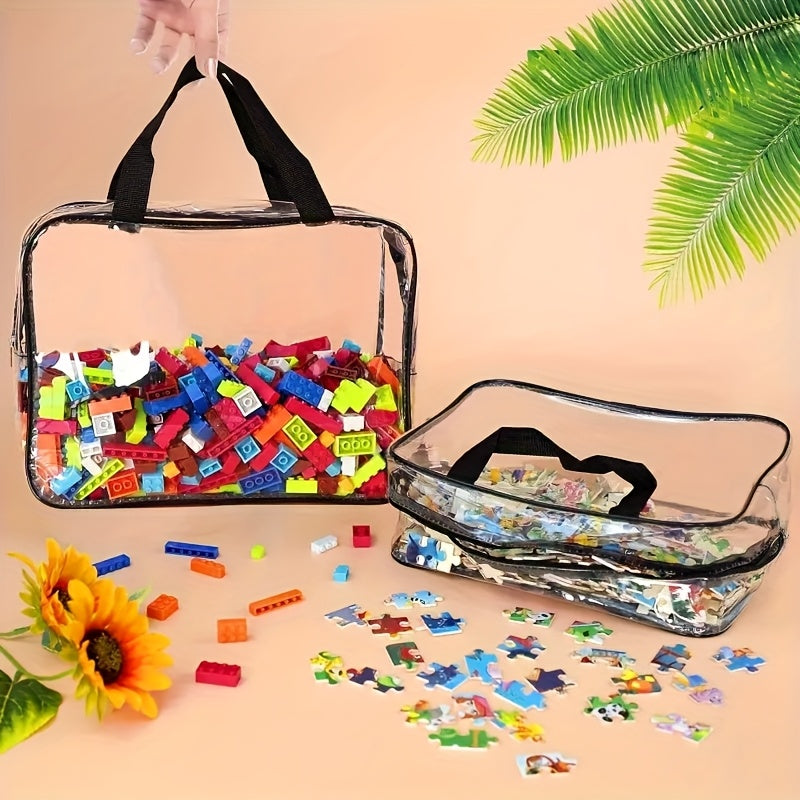 Four-Piece Clear Storage Bag Set with Black Handles, Zipper Closures and Approximate 30cm Width