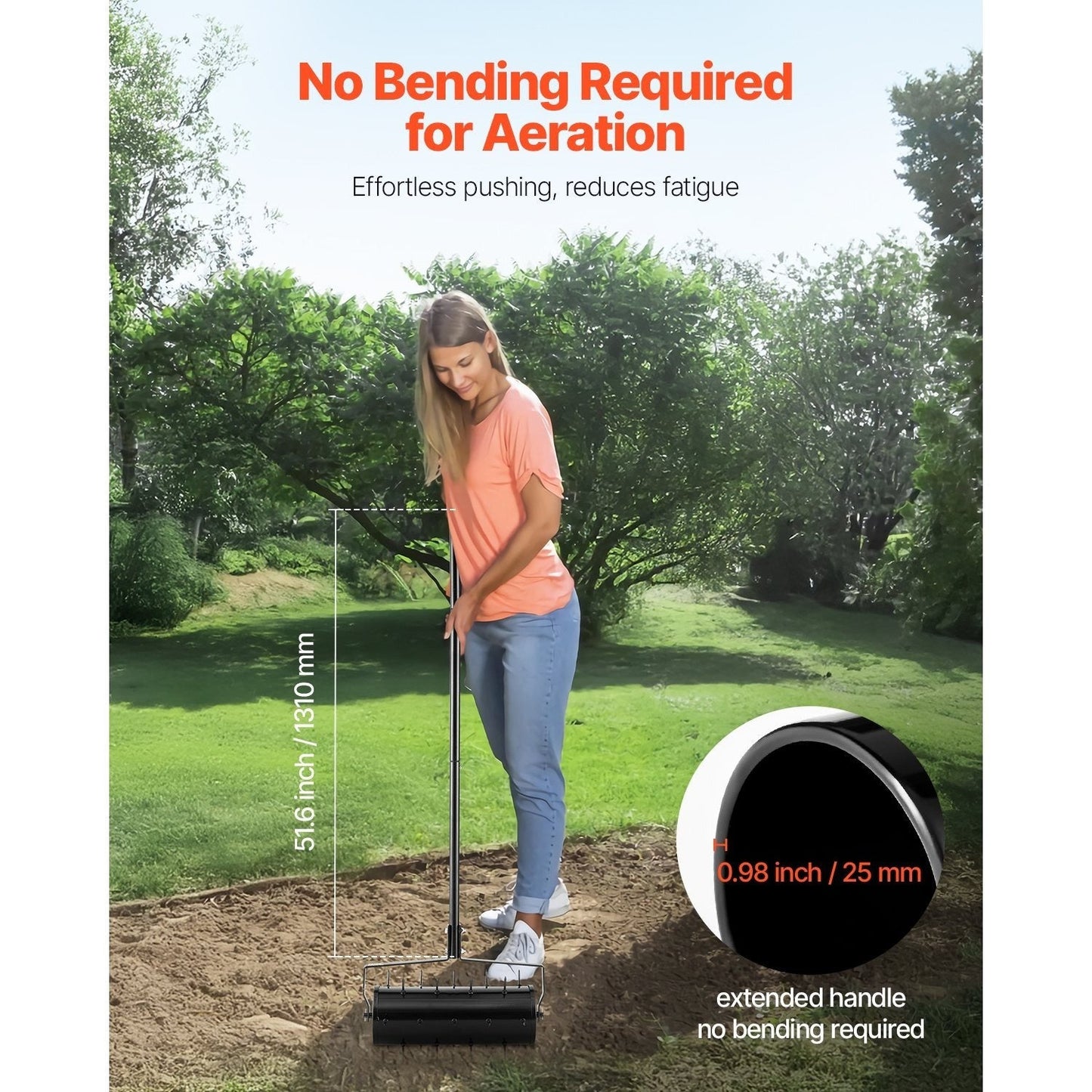 Rolling Lawn Aerator with 18- or 21-Inch Drum, 27 Spikes and Detachable Three-Section Handle