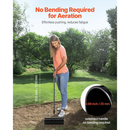 Rolling Lawn Aerator with 18- or 21-Inch Drum, 27 Spikes and Detachable Three-Section Handle