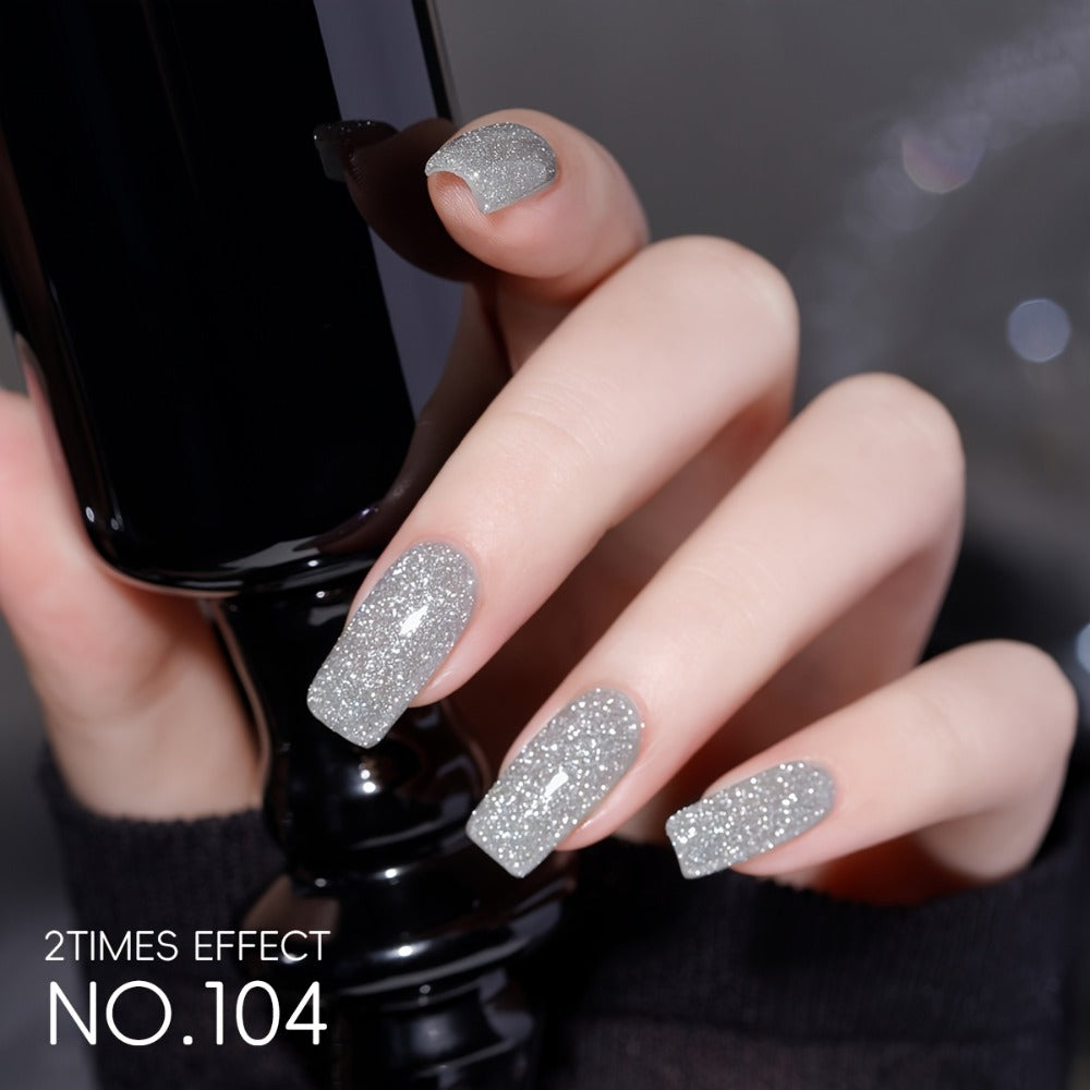 Gel Nail Polish 2-Piece Shattered-Flash Set in Silvery Red No.104 and No.105 Gilt Bottles for Nail Art