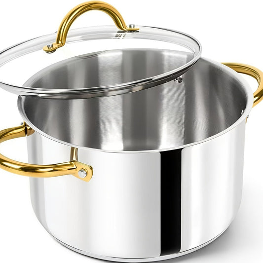 Stainless Steel Non-Stick Cookware Set 1 11 & 13 Piece – Non-Toxic Dishwasher & Oven Safe Kitchen Cooking Set | Frying Boiling Stir-Fry Pots and Pans | Golden Silver Pink Orange Home & Catering