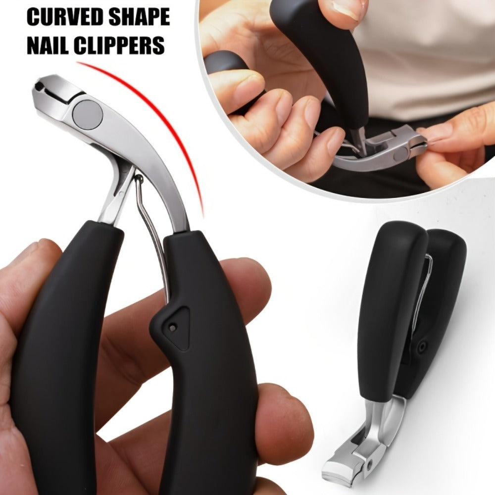 Wide-Jaw Nail Clipper and File Set, Two-Piece Black-Handle Kit with Curved Concave Edge and Stainless-Steel-Labeled Components