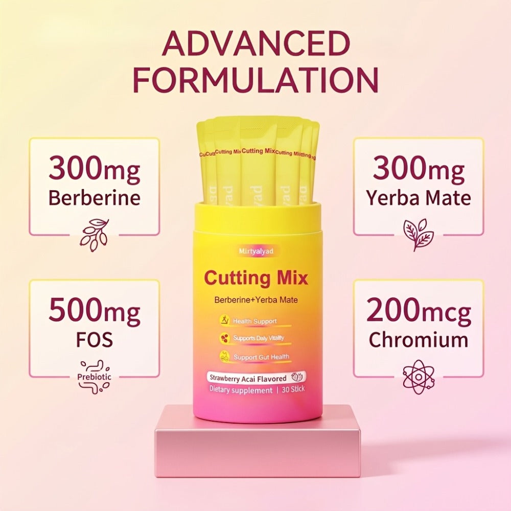 Dietary Supplement Stick Packs with Mirtyalyad Label, Berberine, Yerba Mate, 30 Sticks and 180g Net Weight