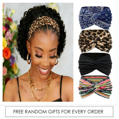 Six-Inch Kinky Curly Headband Wig with Glueless Band in Black, Burgundy or Rust Color Options