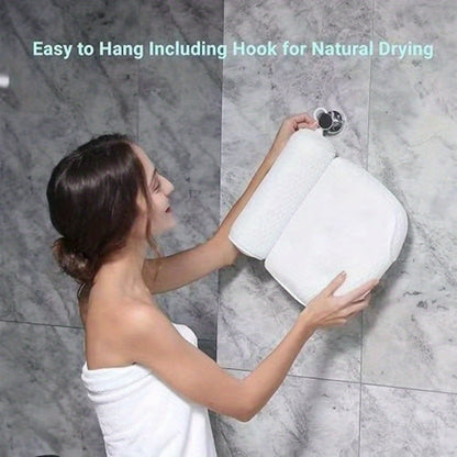 Two-Piece Bathtub Neck and Back Cushion with Six Suction Cups, Hanging Hook and White Mesh Cover