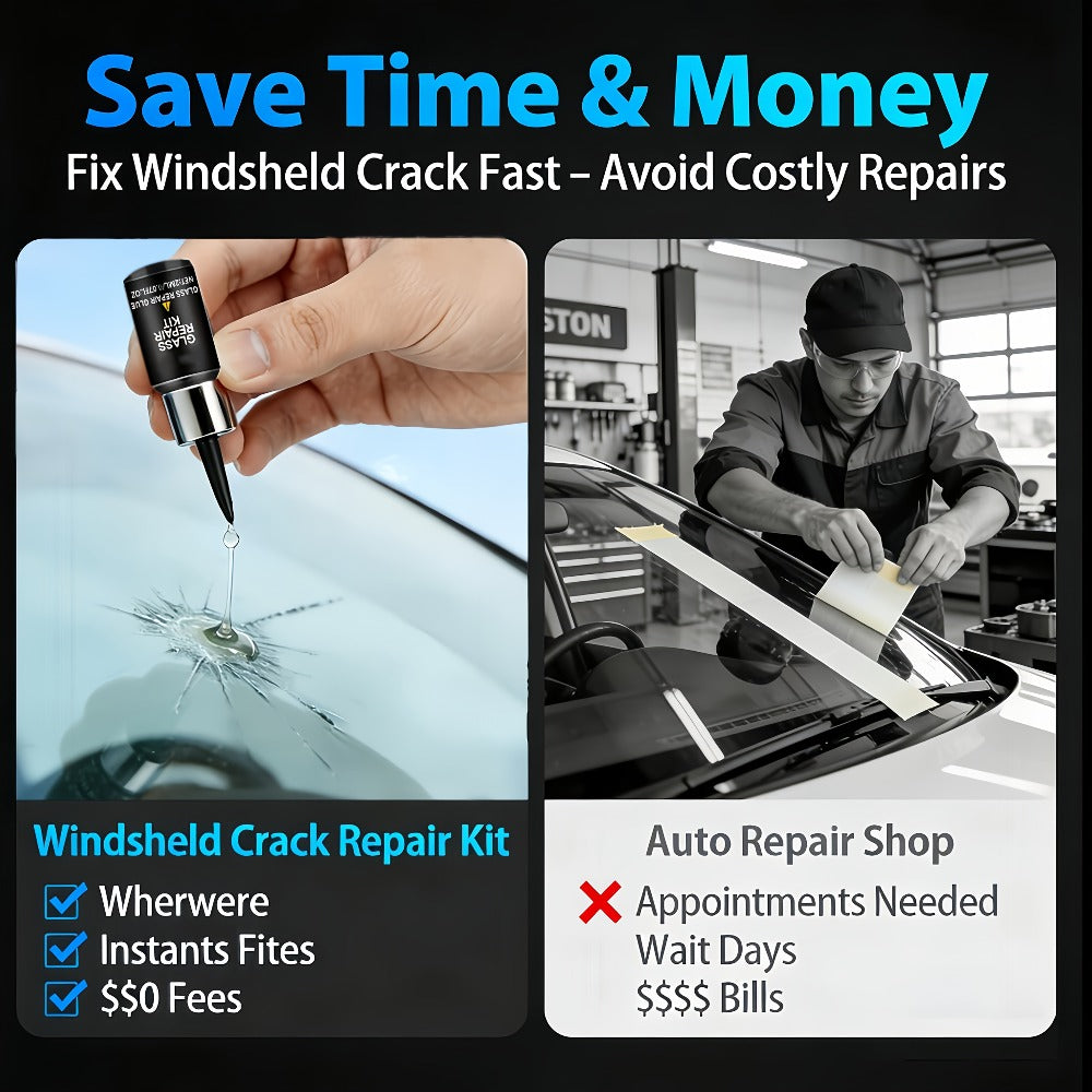 Windshield Repair Kit – 15-Min Quick Fix for Chips, Cracks & Rock Damage | Windshield Crack Repair Fluid with Curing Film, No Tools Needed