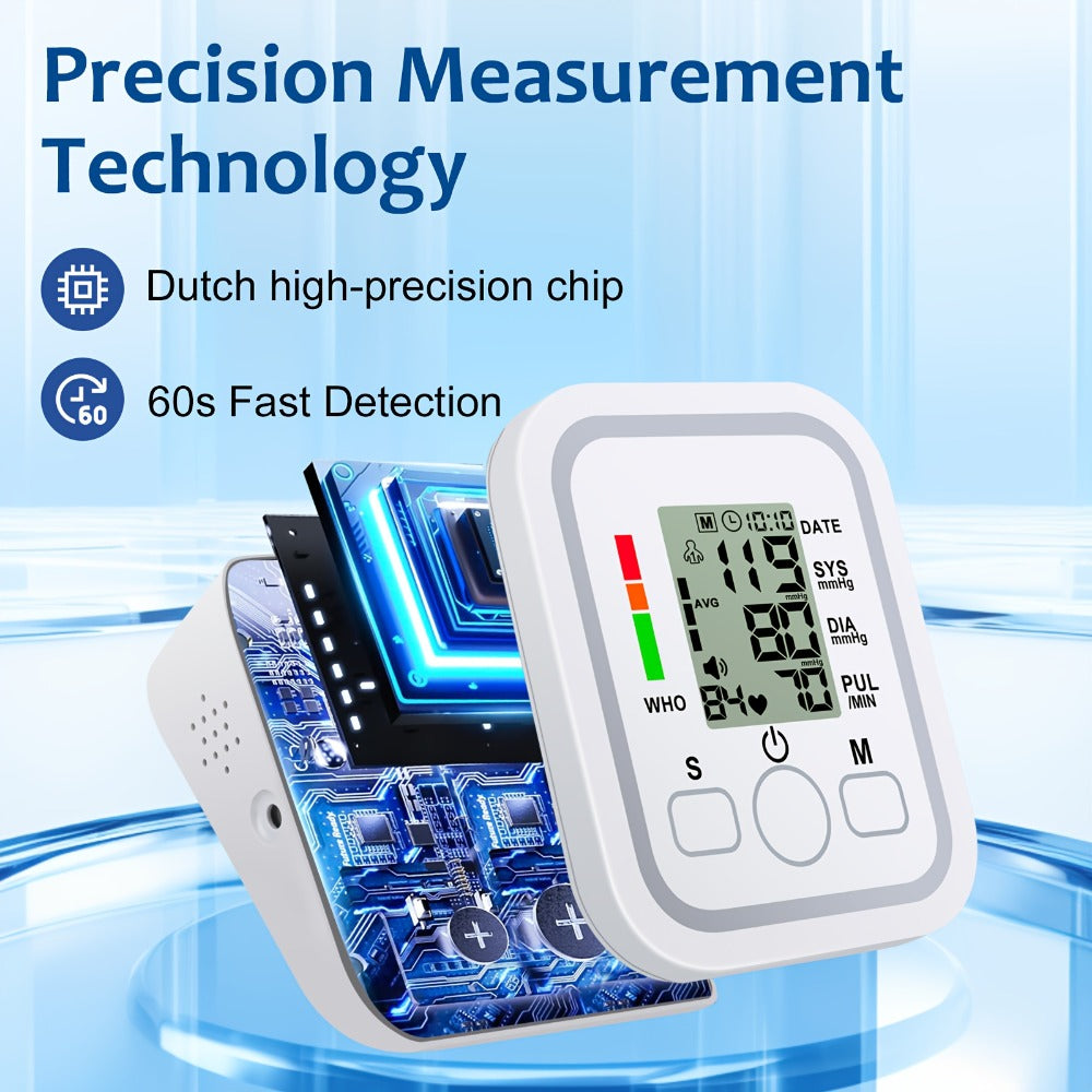 Blood Pressure Monitor by MOOD LIGHT, Upper-Arm LCD Device with Voice, Dual-User Memory and Adjustable Cuff