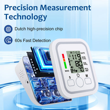 Blood Pressure Monitor by MOOD LIGHT, Upper-Arm LCD Device with Voice, Dual-User Memory and Adjustable Cuff