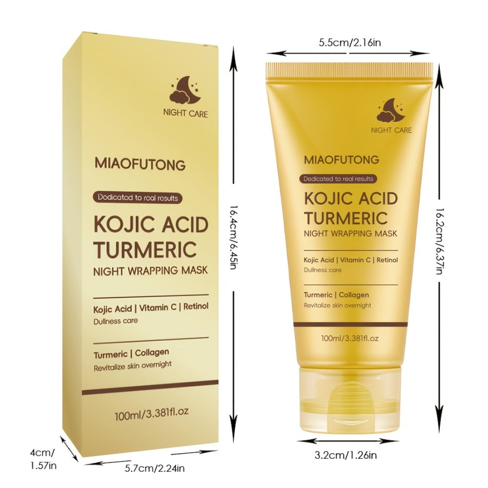 Kojic Acid Turmeric Face Mask with Vitamin C — Brightening Peeling Mask for Dark Spots, Deep Cleansing, Oil Control & Glowing Skin, Alcohol-Free, All Skin Types, 100ml with Brush