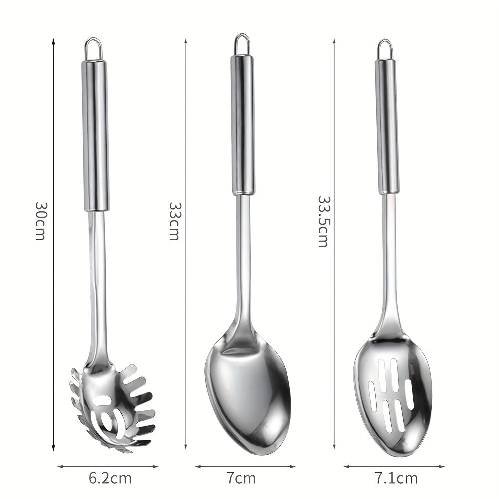 Stainless Steel Cooking Utensil Set 9 Piece for Nonstick Cookware – 304 Grade, Heat Resistant Ergonomic Handles, Dishwasher Safe, Space Saving Kitchen Tools with Hanging Holes for Home & Professional Chefs