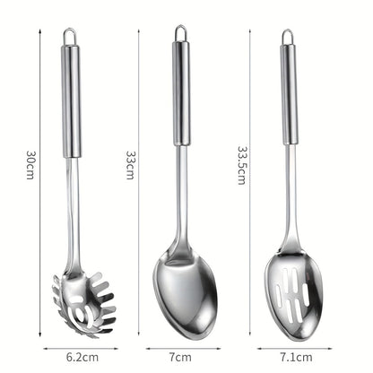 Stainless Steel Cooking Utensil Set 9 Piece for Nonstick Cookware – 304 Grade, Heat Resistant Ergonomic Handles, Dishwasher Safe, Space Saving Kitchen Tools with Hanging Holes for Home & Professional Chefs