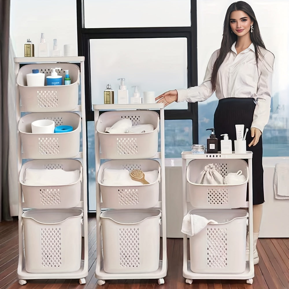 Two-Tier Rolling Laundry Hamper Cart with Removable Baskets for Bathrooms, Bedrooms and Laundry Rooms