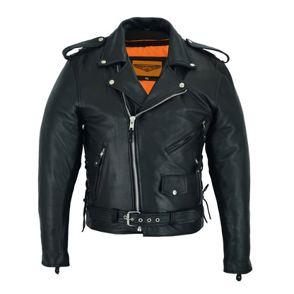 Motorcycle Leather Jacket Men – Heavy Duty Cowhide, Classic Black, Multiple Pockets, Adjustable Laces, Sizes S–XXXXL