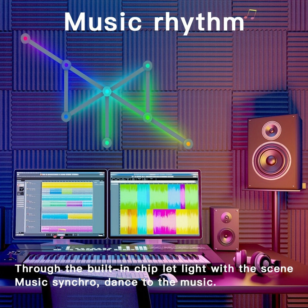 Modular LED Atmosphere Light 9pcs Starry Sky RGB – Freely Splicing, Music Sync, App & Voice Control | Gaming Room, Esports, Bedroom & Streaming Wall Decor Ambient Light