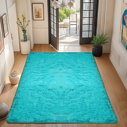 Area Rug Fluffy Faux-Fur Shag in Solid, Tie-Dye and Ombre Colors with Six Retained Room Sizes